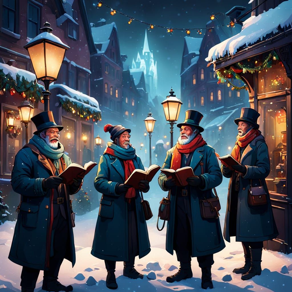 Winter Wonderland Carolers Gather in Festive Town Square