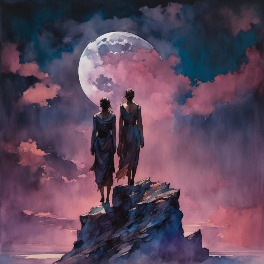 Moonlit Surrealism: Women Gazing at the Moon