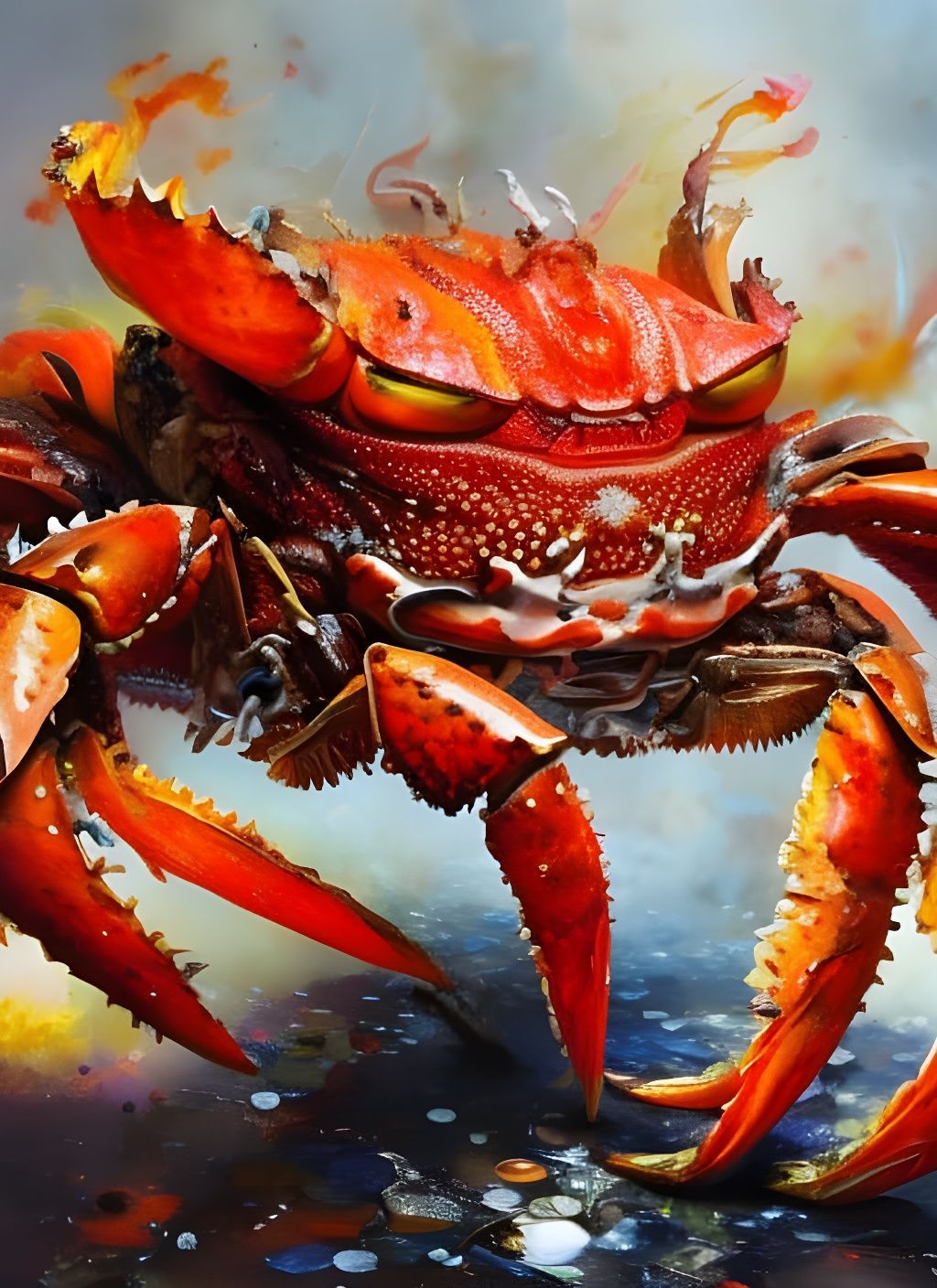 Detailed Fire Crab Oil Painting