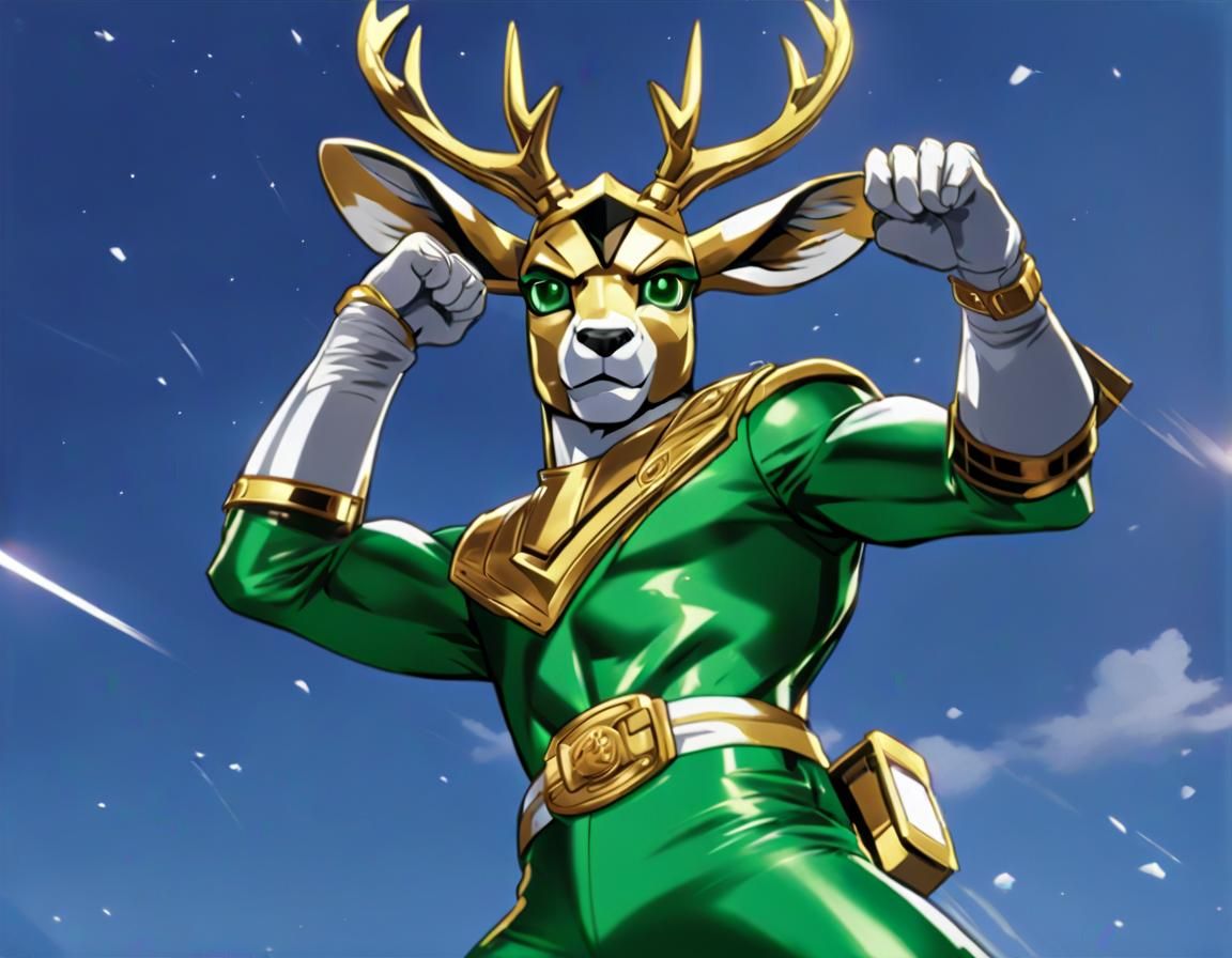 Anime Mule Deer Power Ranger in Cel-Shaded Style