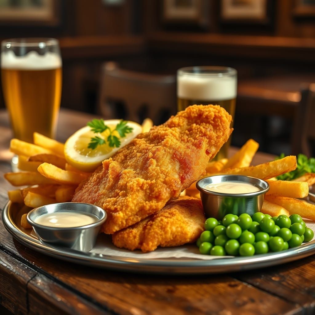 Crispy British Pub Fare in Warm Golden Light