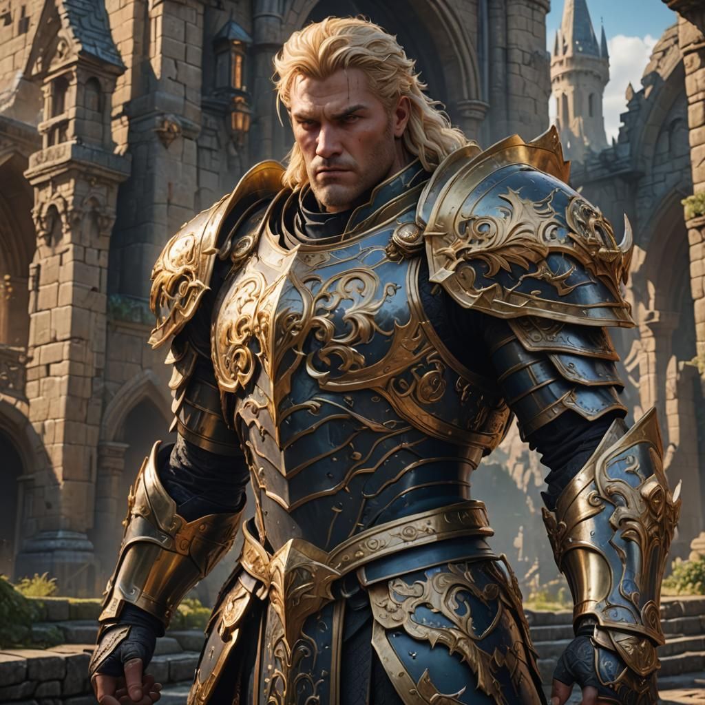 Goliath Paladin with Blond Hair, Detailed Matte Painting