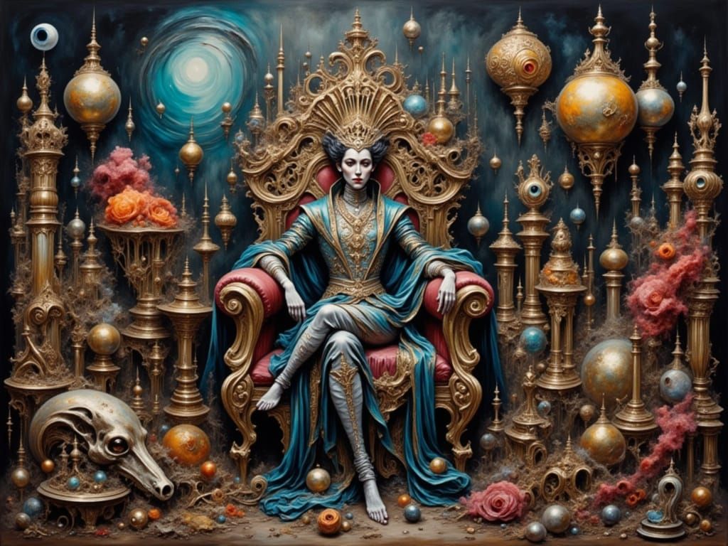 Ornate Regal Figure in Surreal Dreamscape