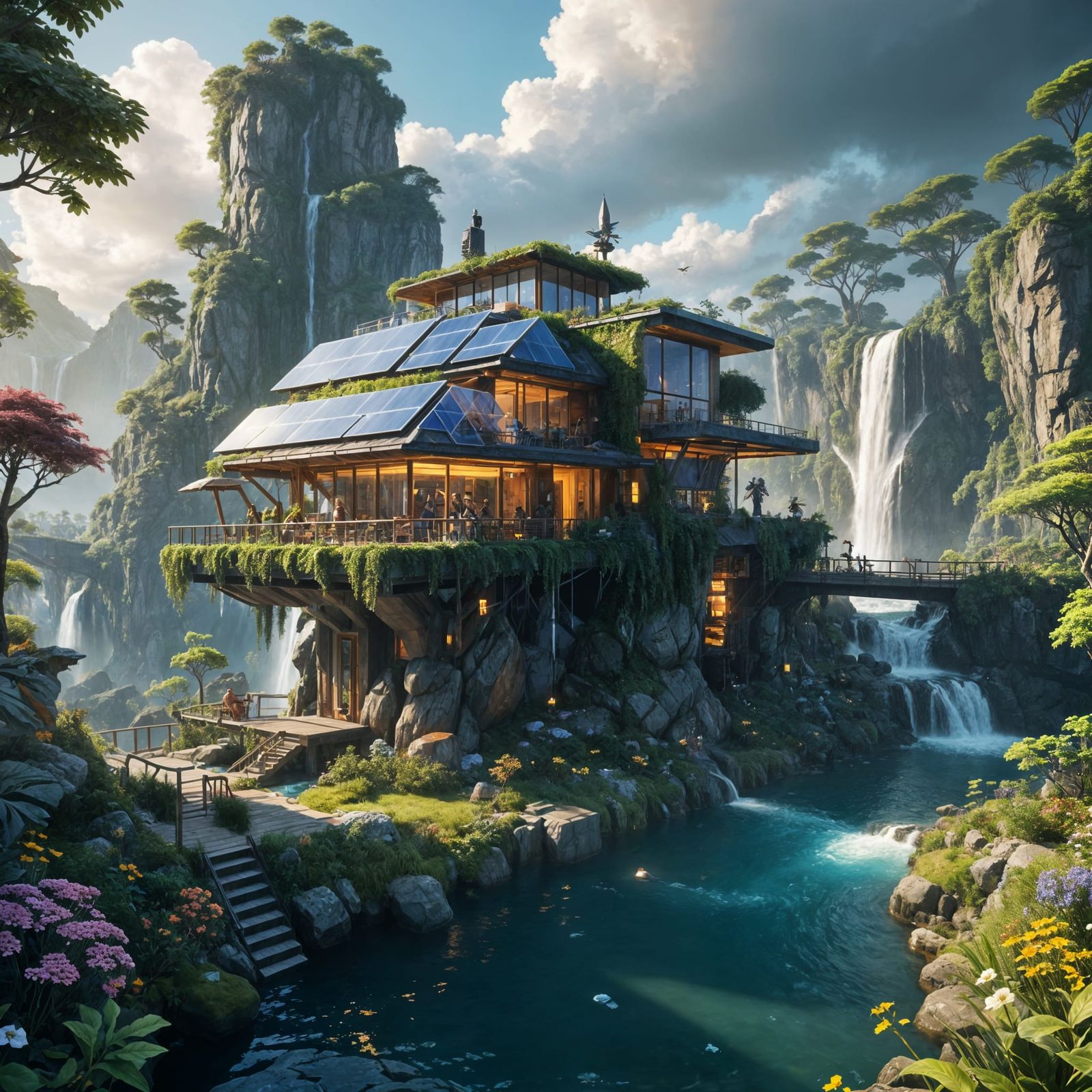 Eco-Fantasy Oasis in Solar Punk Style