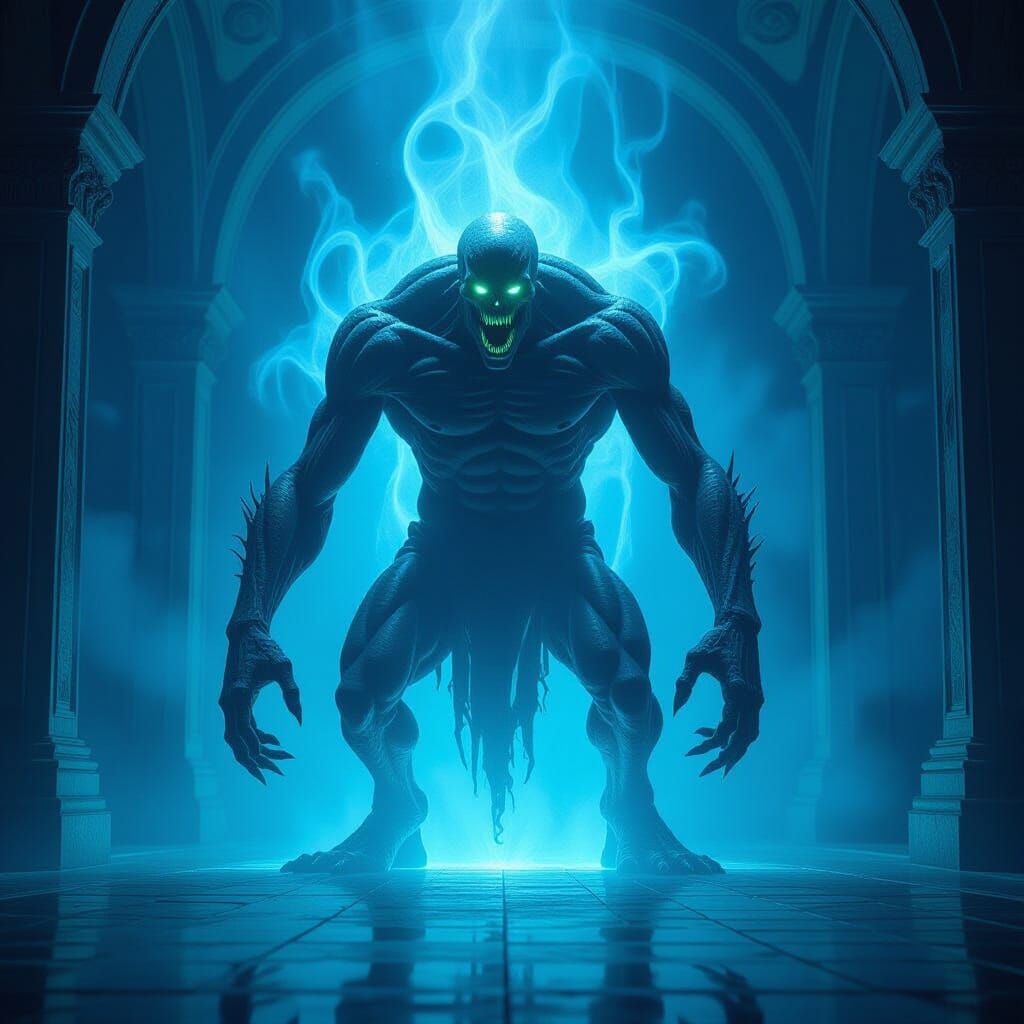 Eerie Holographic Creature Materializes with Neon Glow