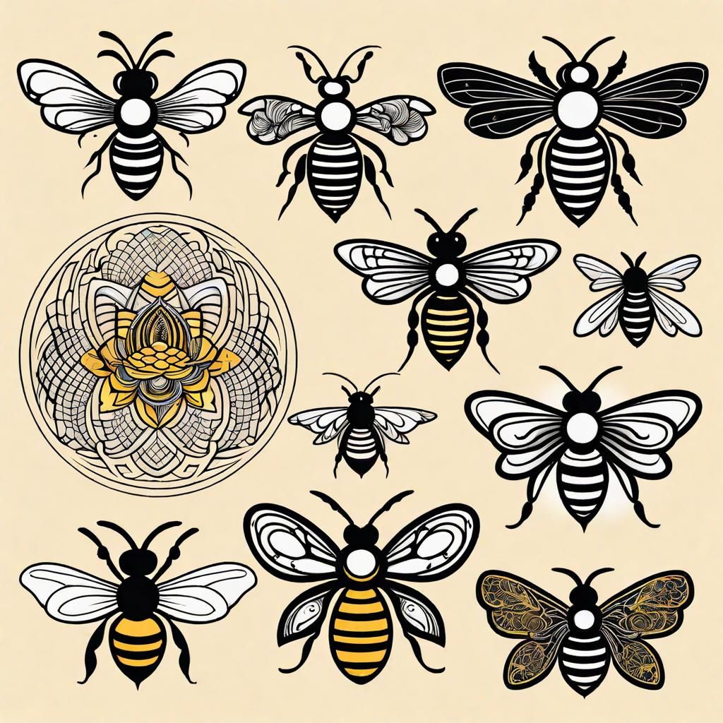 Witchy Honey Bee Tattoo Flash Sheet in Bold Colors