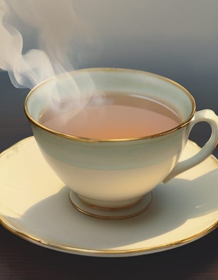 Whimsical Watercolor Tea Cup in Golden Light