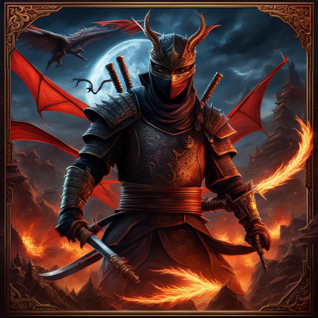 Fantasy Ninja Victory with Dragon, Digital Matte Painting