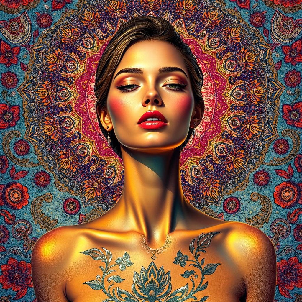 Iridescent Woman in Kaleidoscopic Portrait