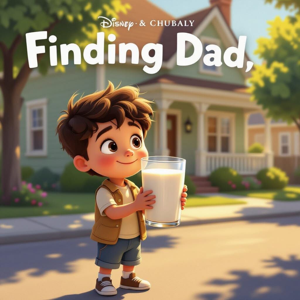 Finding Dad Animated Movie Poster with Boy and Milk