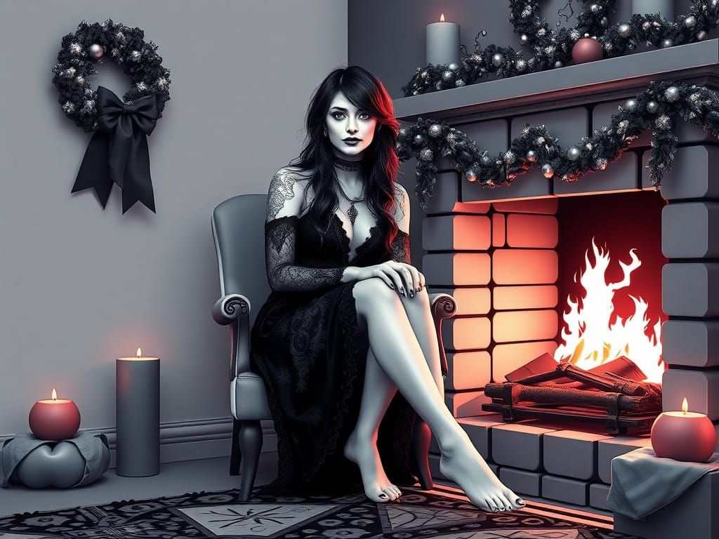 Goth Christmas Goddess in Whimsical Abstract Style