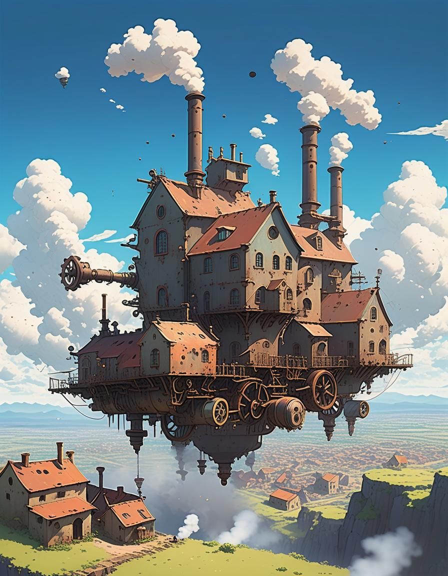 Floating Factory Workhouse: Studio Ghibli Anime Scene