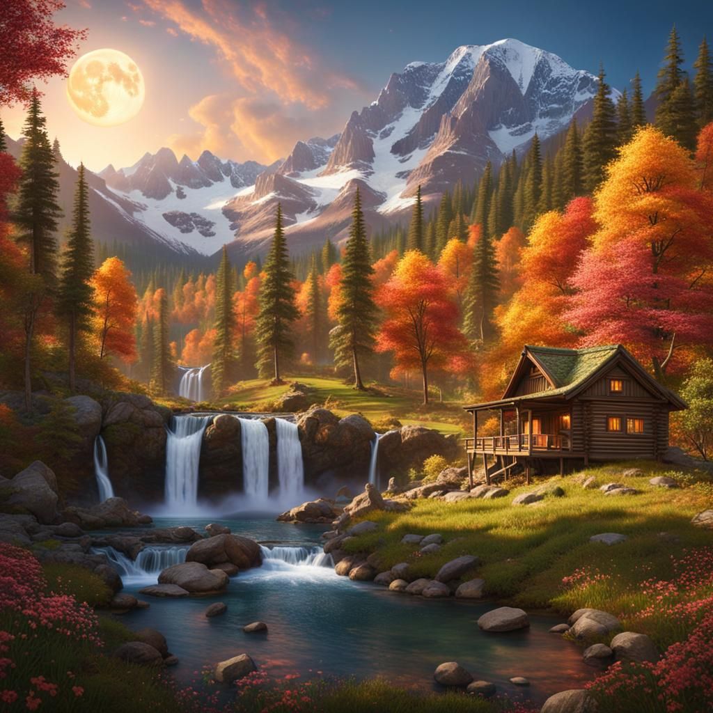 Cozy Cabin in the Autumn Woods.