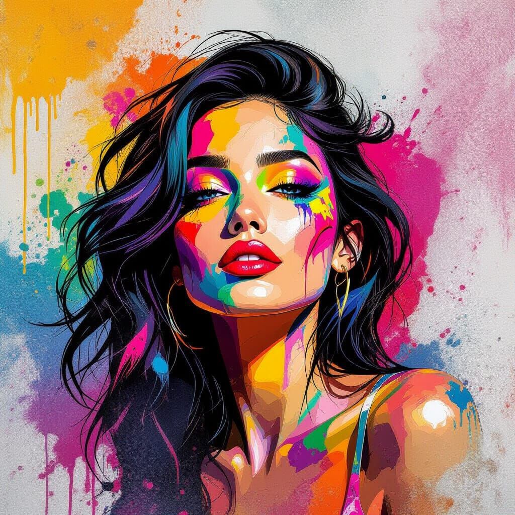 Colorful Woman in Polychromatic Graffiti Art Style