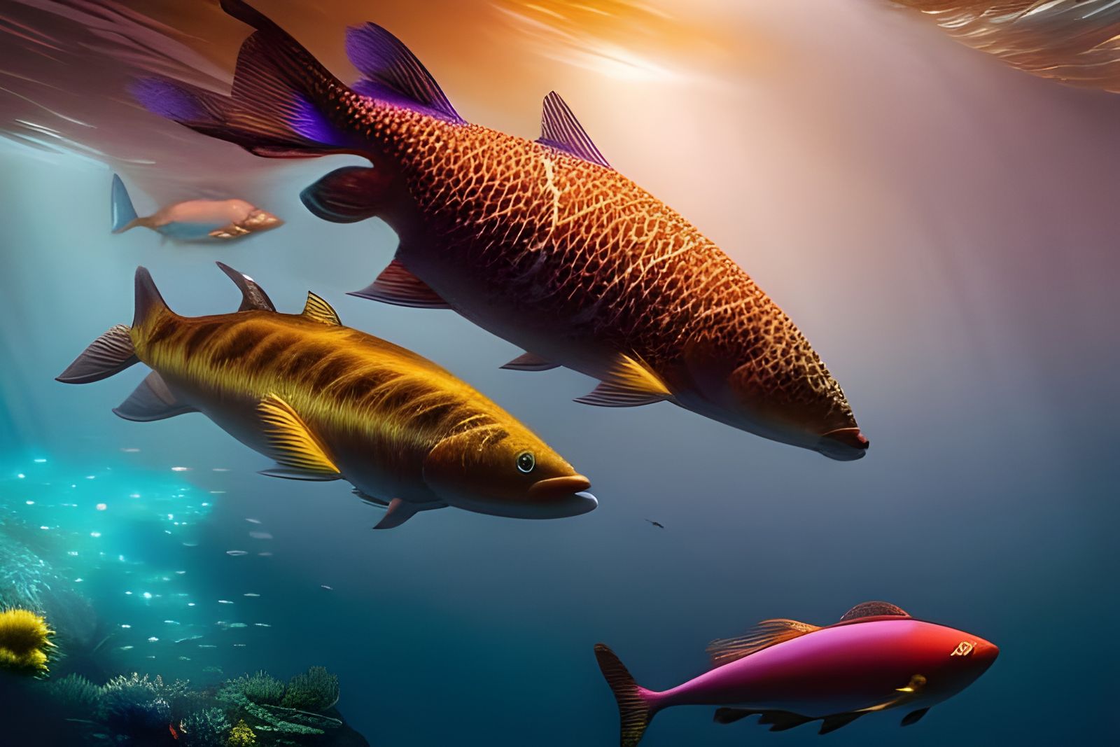 Vibrant Coral Reef Scene with Marine Life