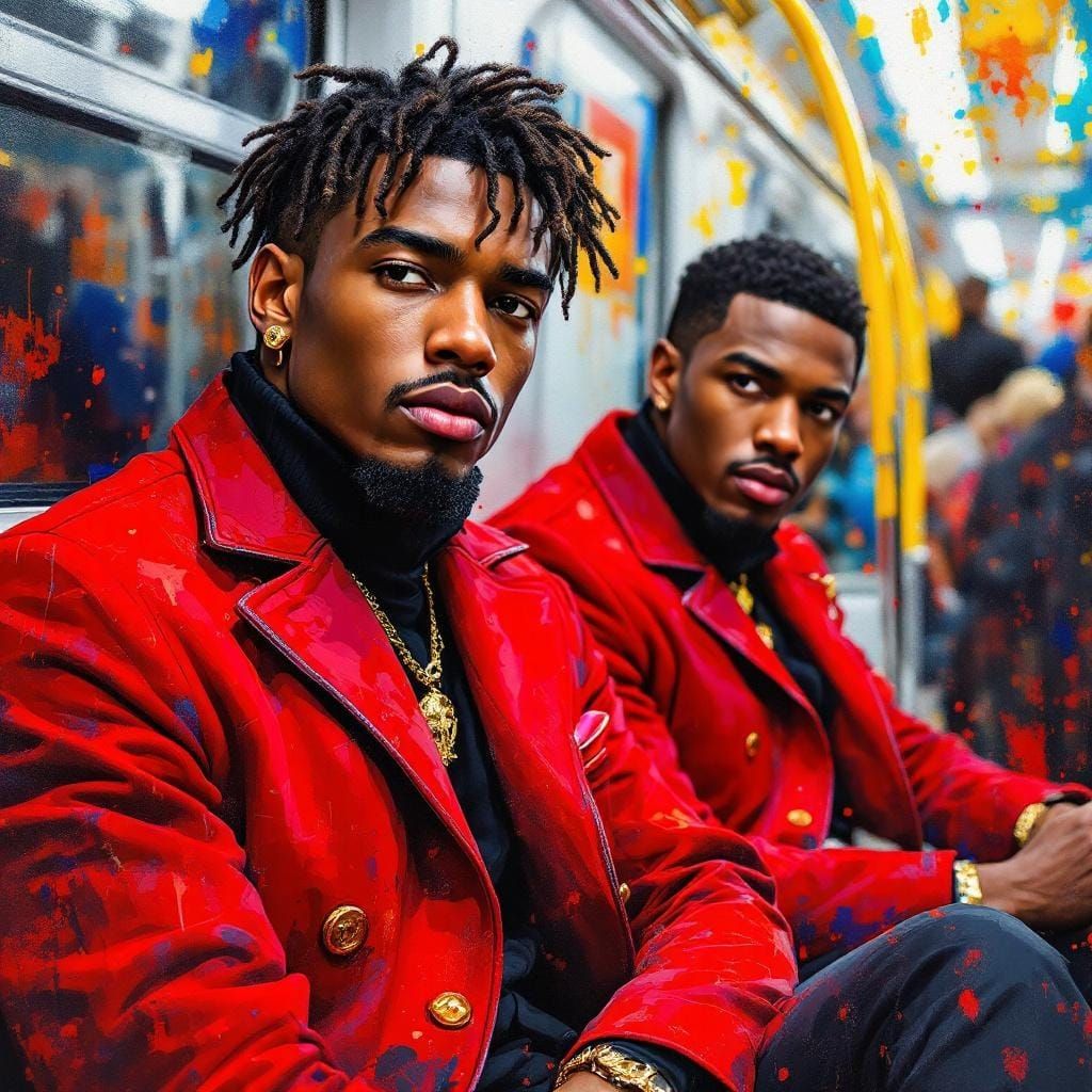 New York Subway Scene in Gouache and Watercolor Style