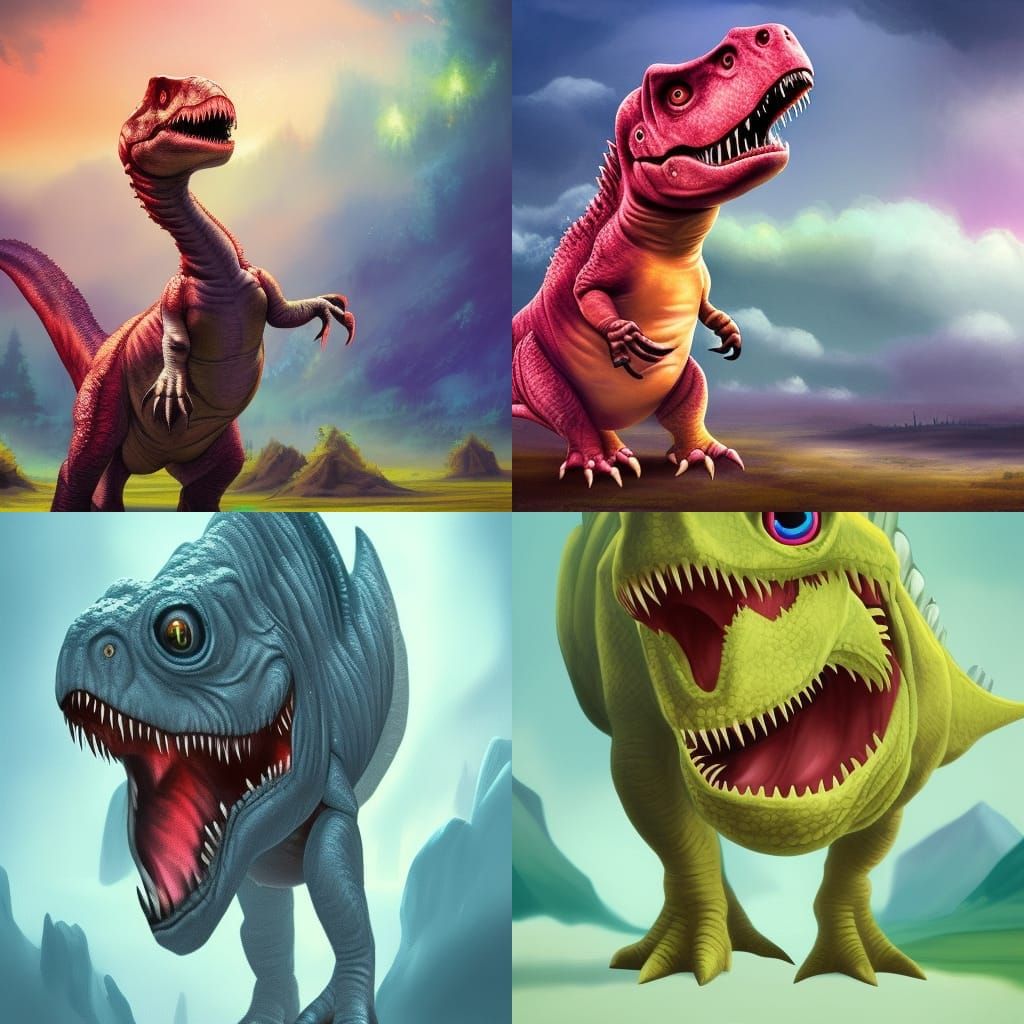 Colorful Baby T-Rex Portrait with Big Eyes