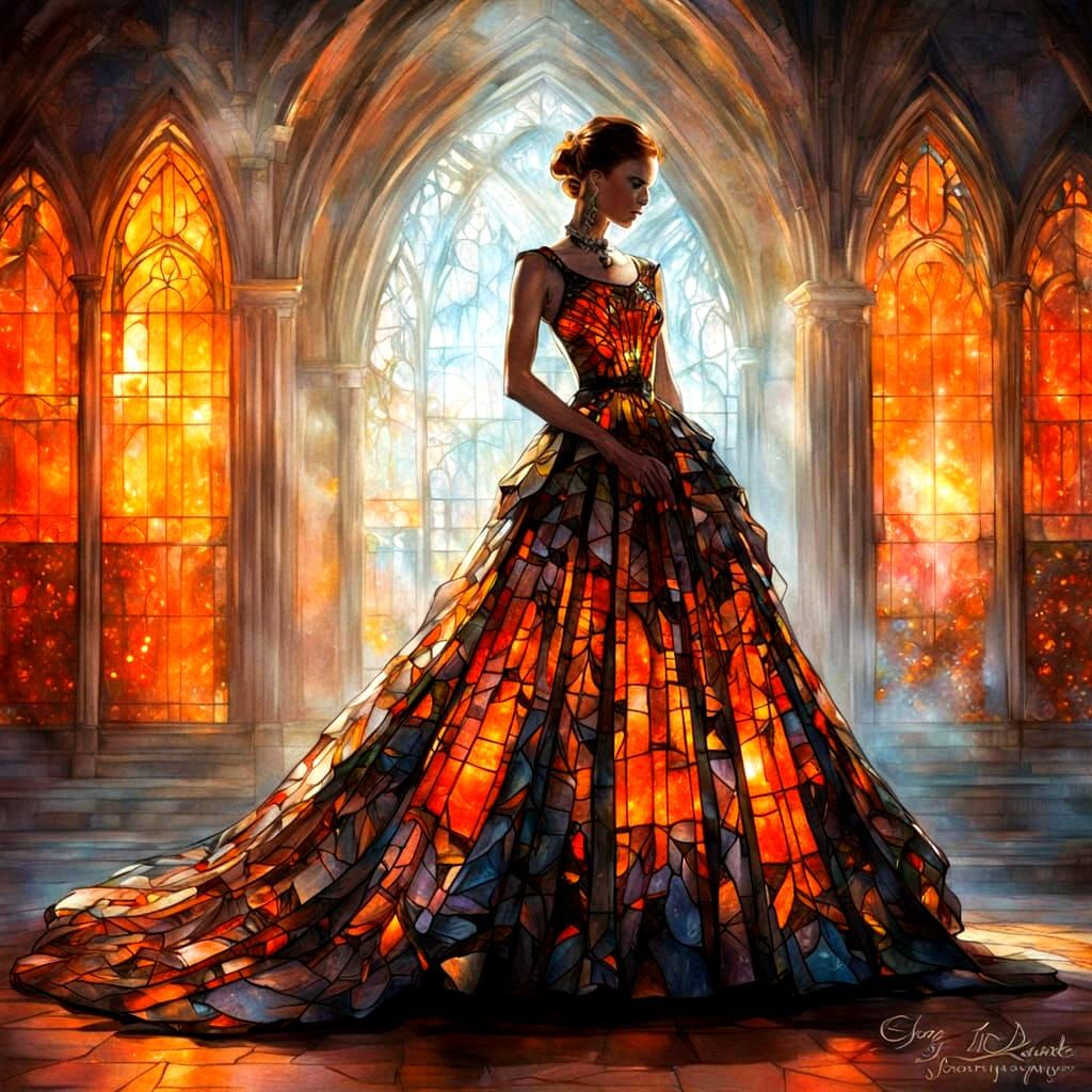Orange Glowing Stained Glass Gown