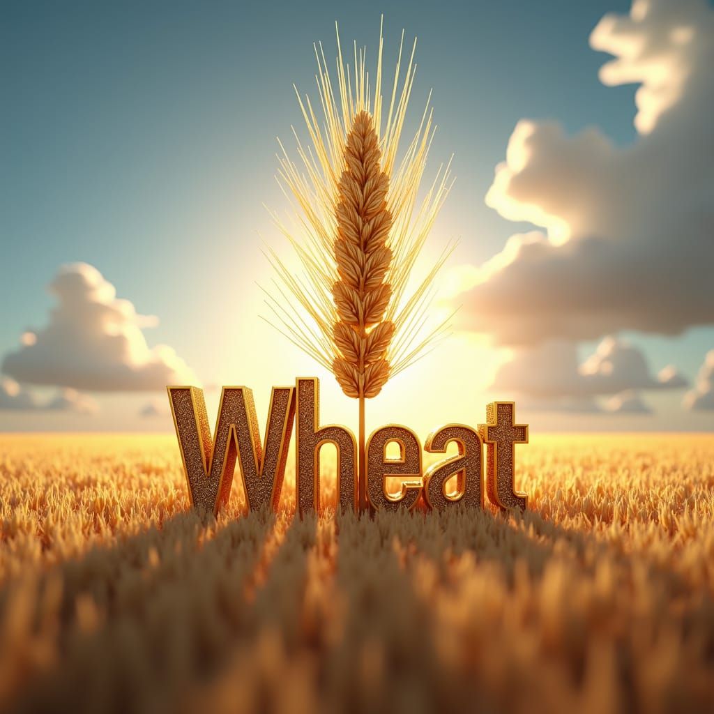 Golden Wheat Logo in 3D Metallic Style