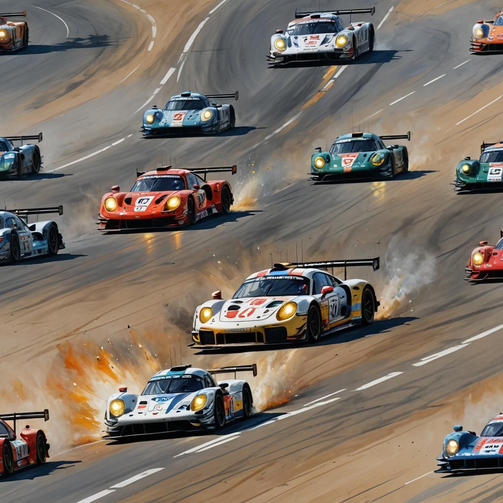 Le Mans Porsche in Oil Painting Style
