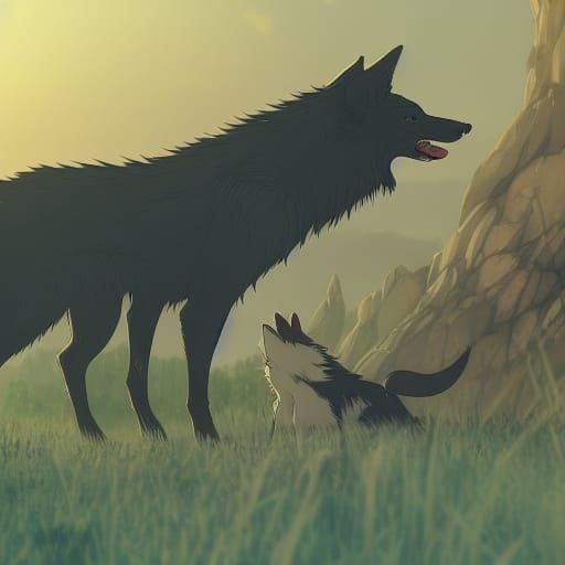 Wolf Hybrid in Studio Ghibli Anime Style