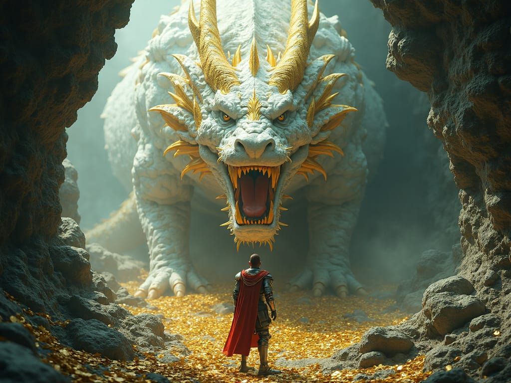 Dragon on Gold Coins, Hyperdetailed 3D Digital Art