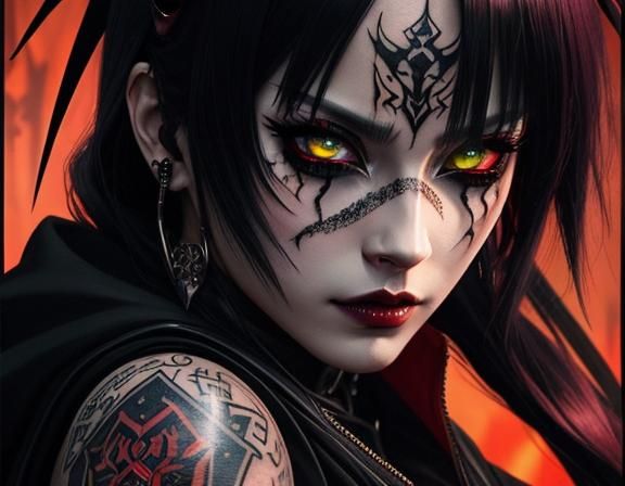 Macabre Demon with Multilayered Eyes in Anime Style