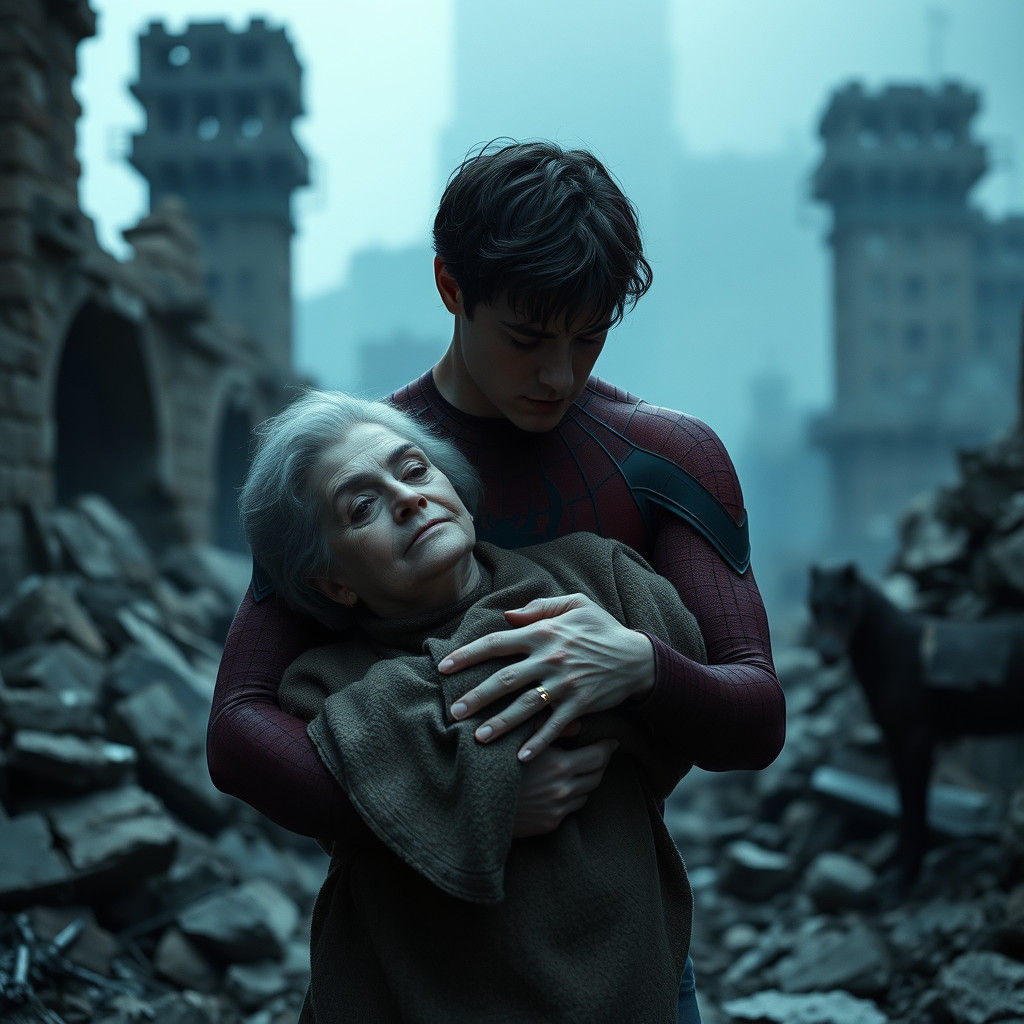 Peter Parker's Grief: A Cinematic Film Still