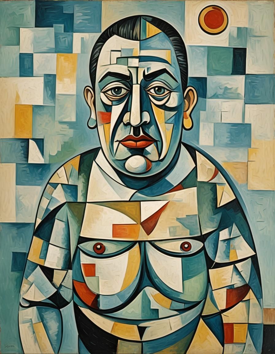 Abstract Cubist Swimmer Inspired by Picasso