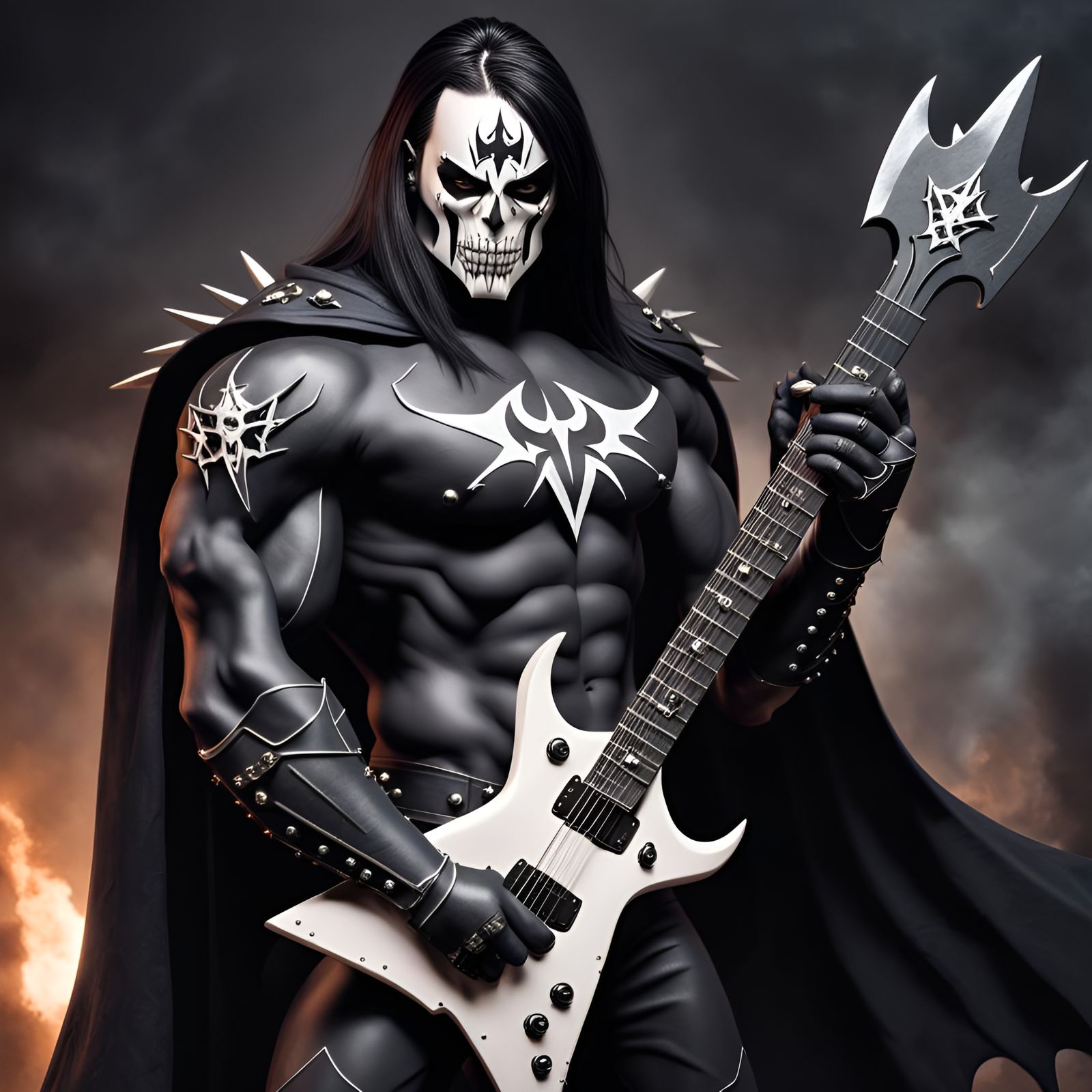 Black Metal Superhero Guitarist with Axe Guitar