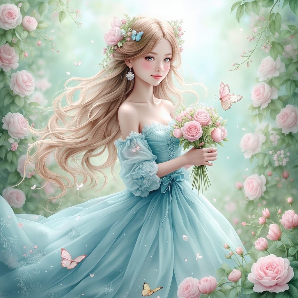 Ethereal Young Woman in Magical Garden