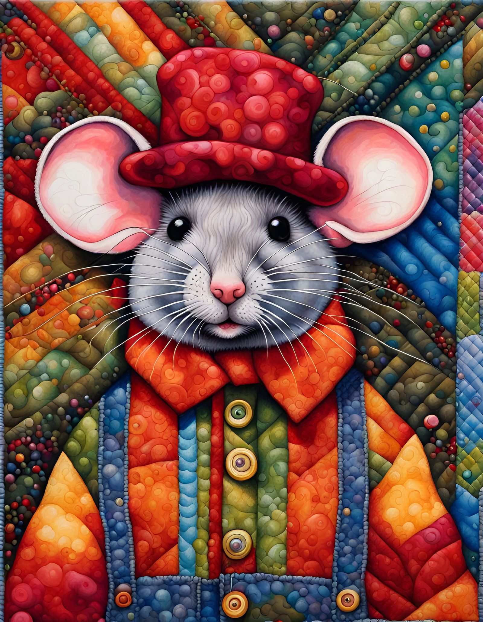Mouse with Hat on Detailed Fabric Quilt