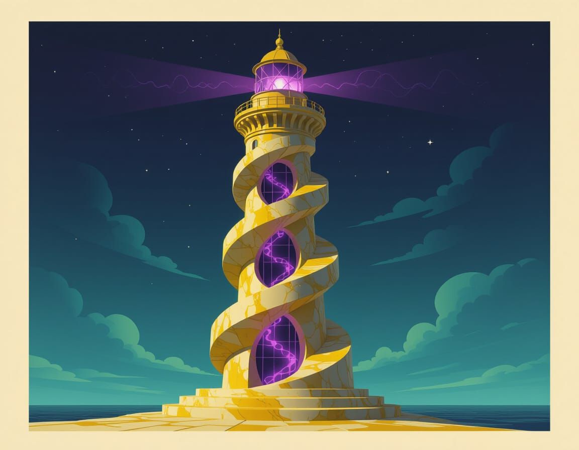 Surreal Marble Lighthouse with Quantum Network Design