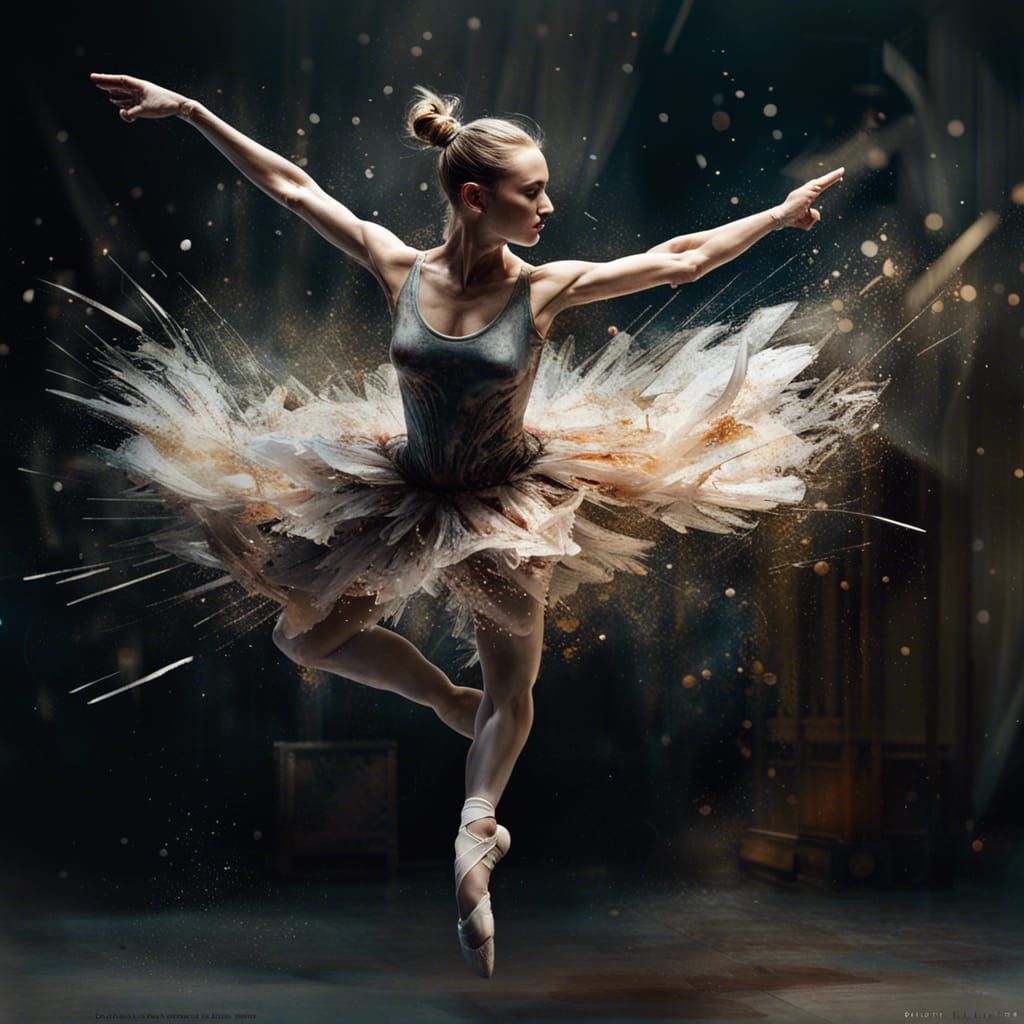 Ballerina Grand Jeté: Hyperrealistic Fantasy Splash Art