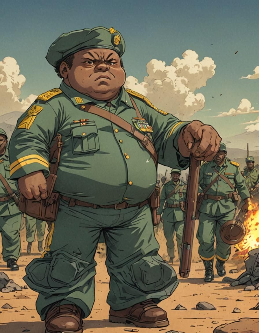 Obese Army Officer in Anime Style