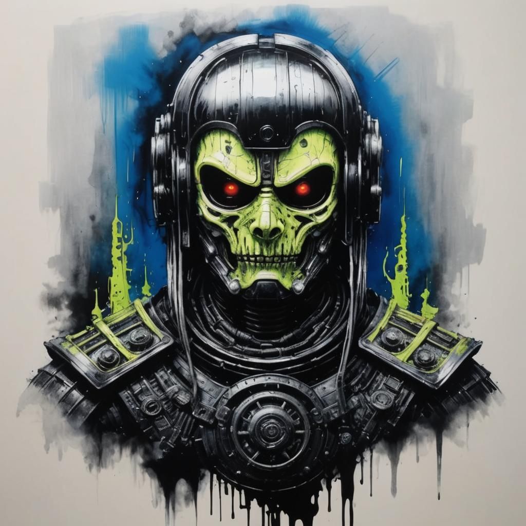 Neon Bushido Armor in Biopunk Glitchcore Style