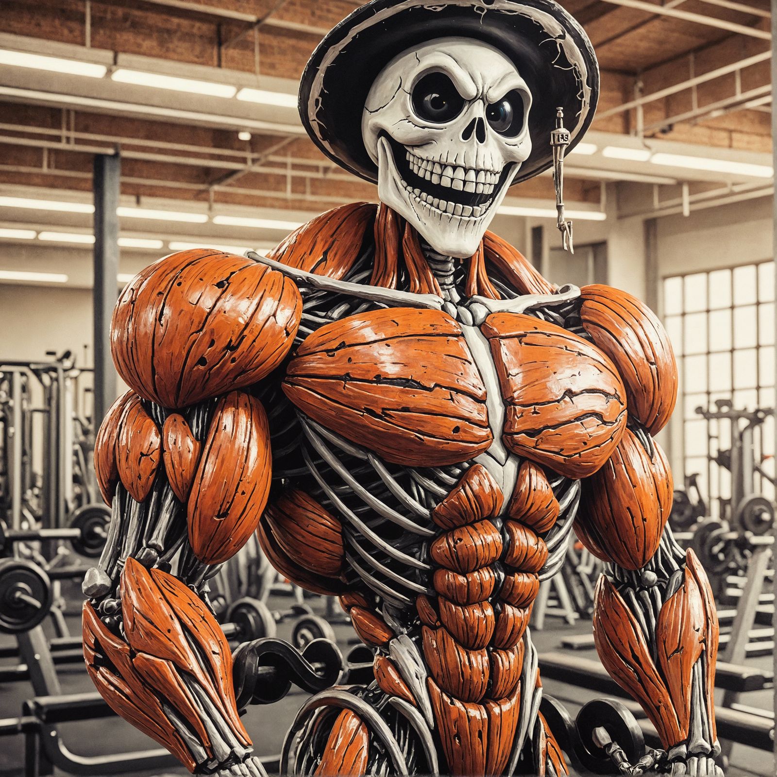 Muscular Cartoon Skeleton in Oil Painting Style