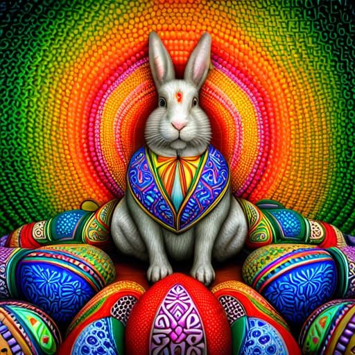 Bunny's Easter Nest: Hyperrealistic Pysanky Egg Art