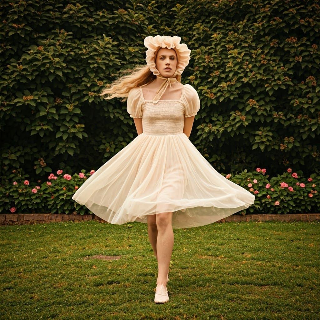 Blonde Man in Tulle Dress in Garden