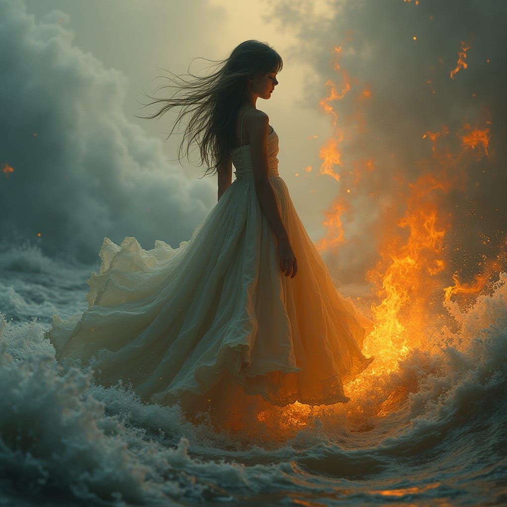 Girl Amidst Water and Flames: Dystopian Surrealism