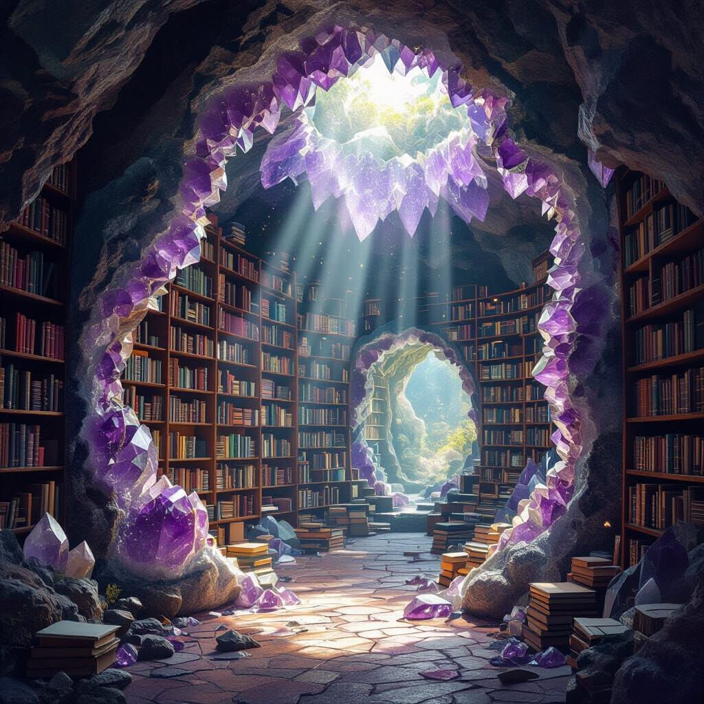 Enchanted Geode Library Bathed in Sunlight, Magical Realism ...
