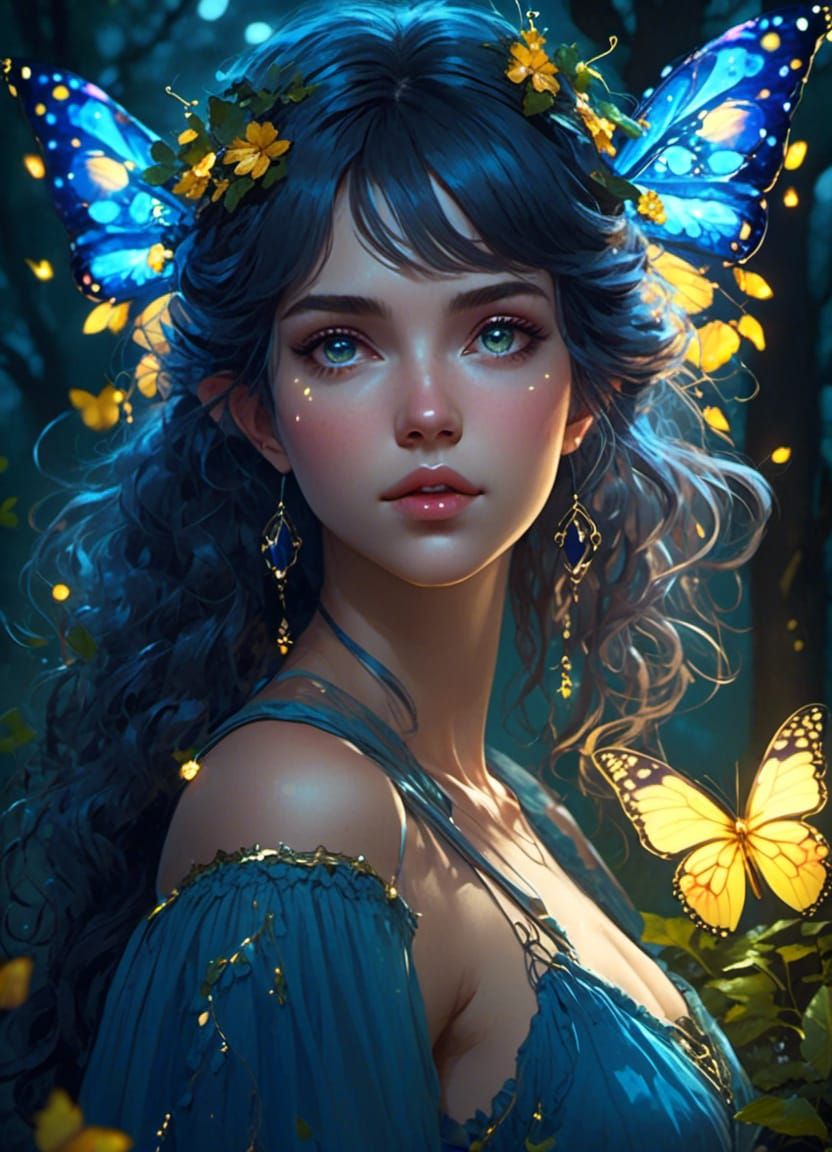 Fae Woman Portrait with Twinkling Lights
