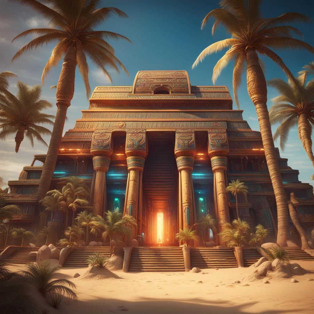 Spaceship Temple on Tropical Beach: Fantasy Concept Art