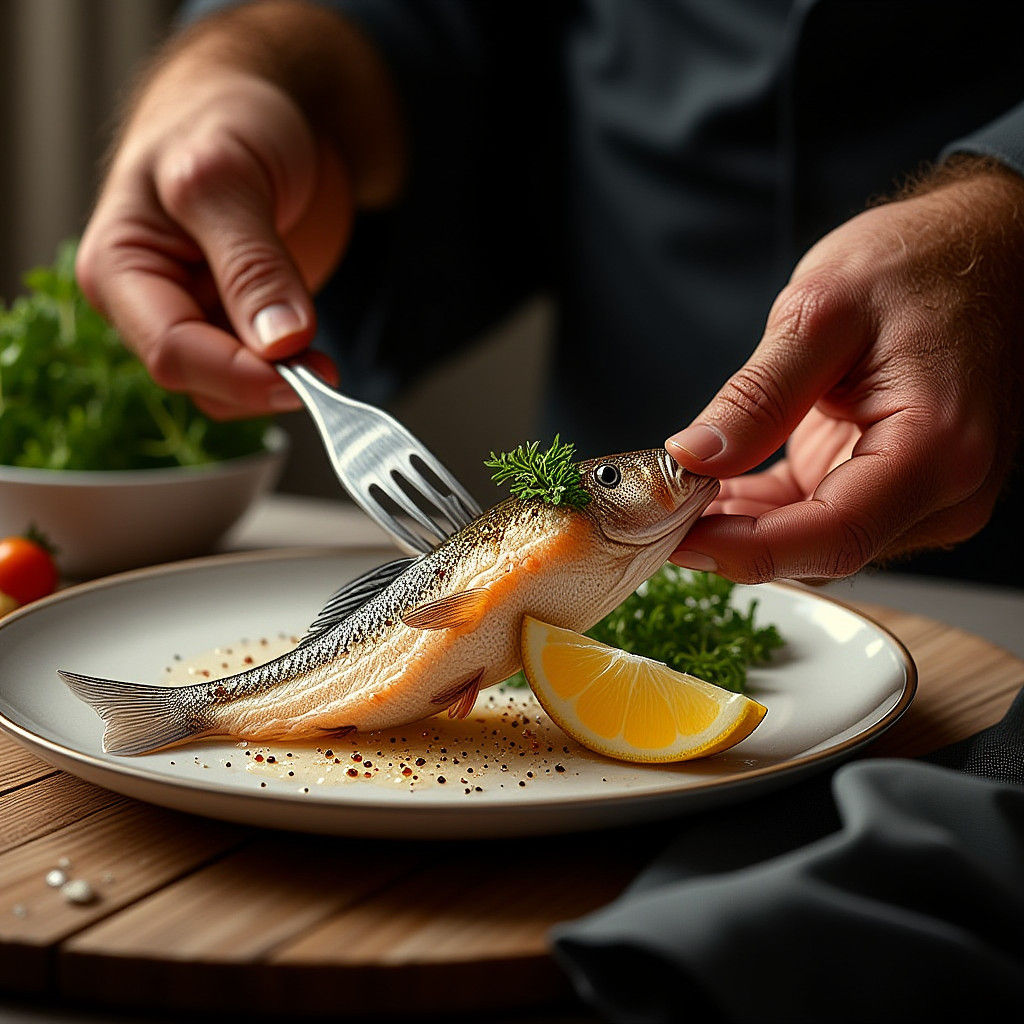 Deboned Carp Fillet Still Life in Matte Painting Style