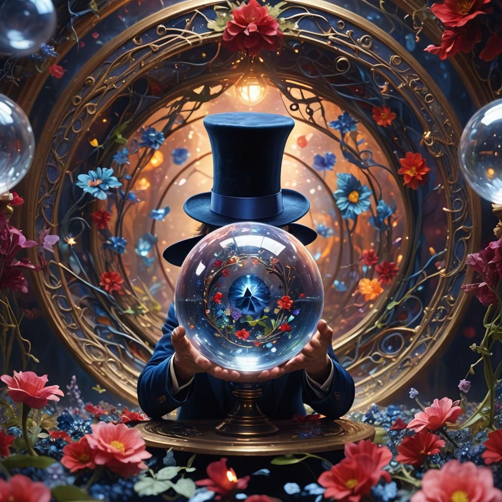 Magician and Kaleidoscope Crystal Ball in Surreal Style