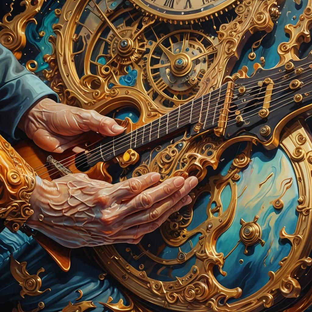 Surreal Guitarist's Melting Hands: An Oil Painting