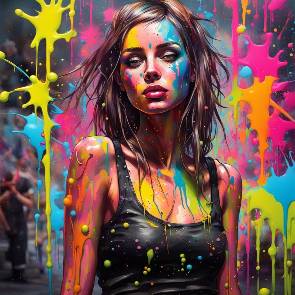 Neon Girl Party with Graffiti Art Splatters