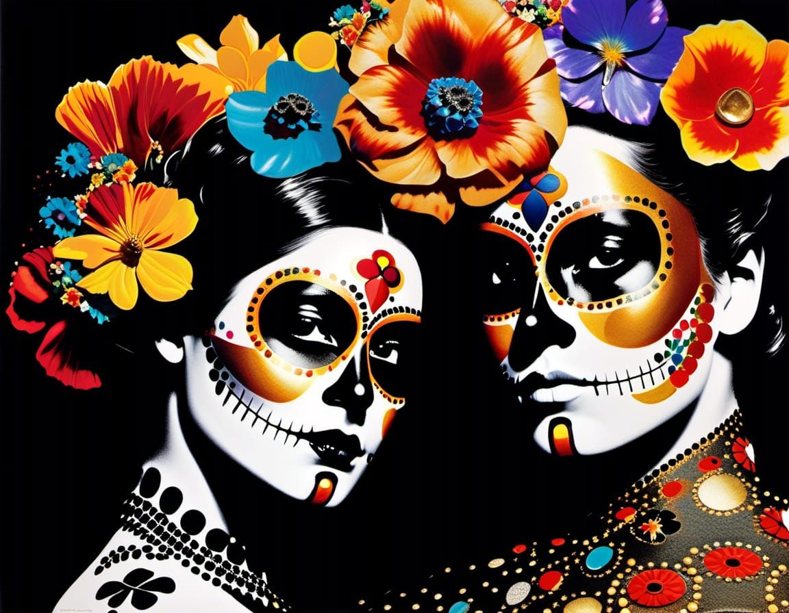 Dia de los Muertos Couple in Sparkling Collage