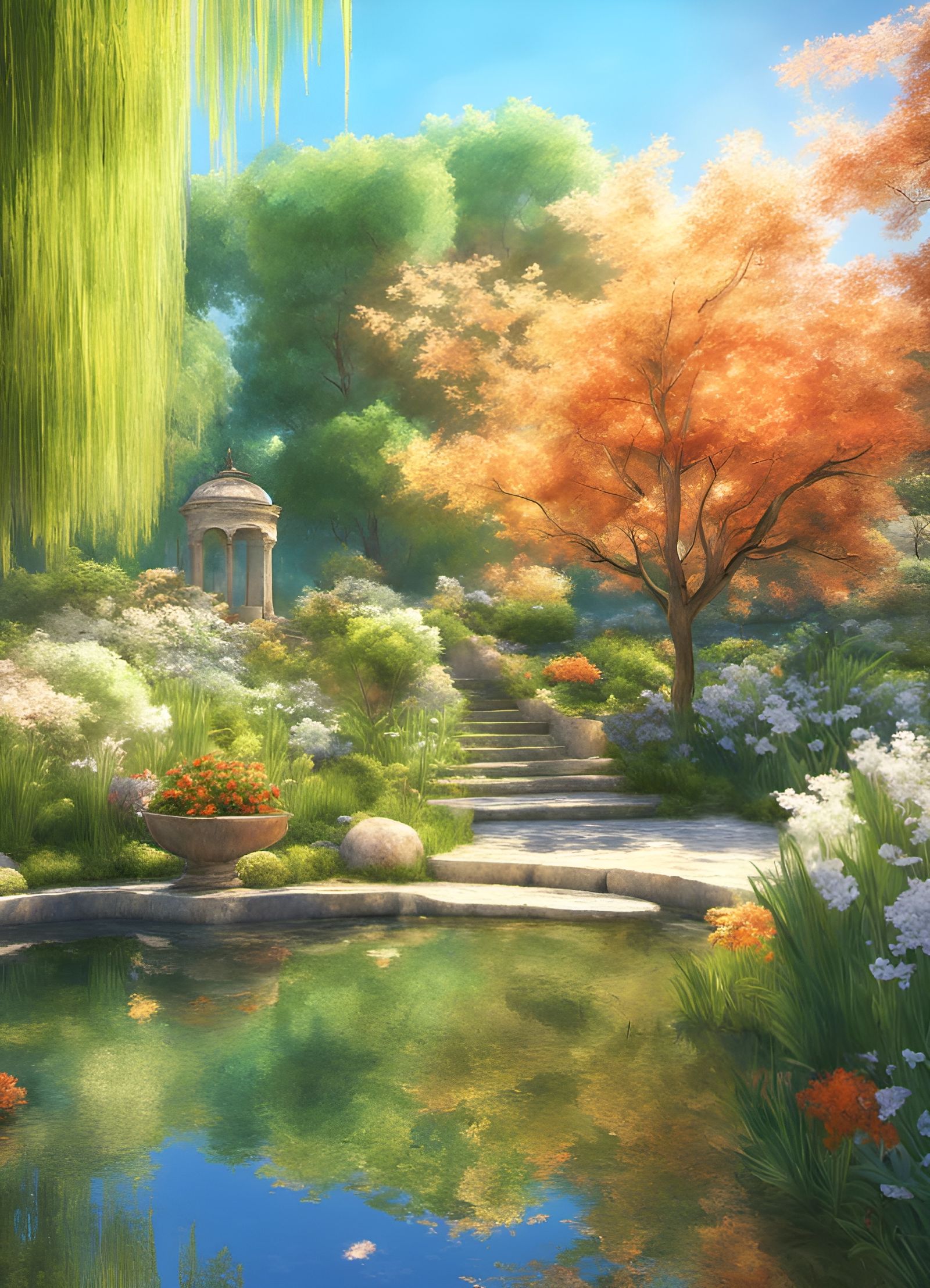 Anime Garden Scene in Impressionistic Style