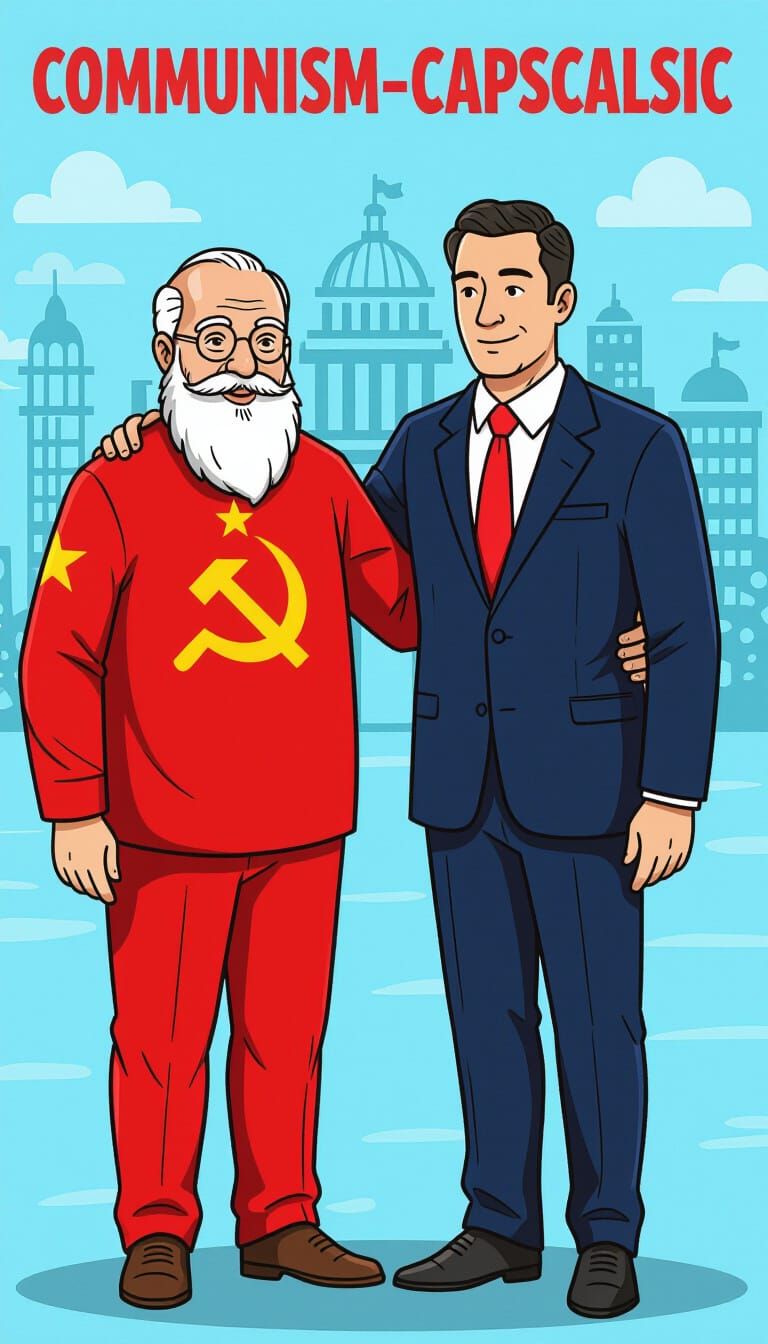Communism and Capitalism Depicted as Friends in Digital Art